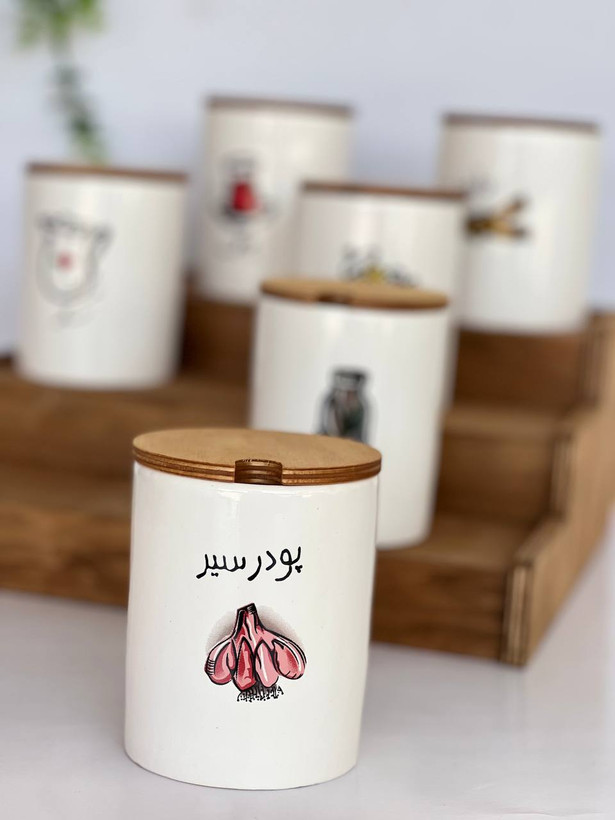 بانکه سرامیکی طرح دار درب چوبی