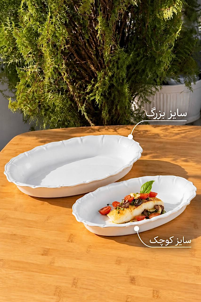 تابه چینی لمون مستطیل بزرگ ریوان لب طلا
